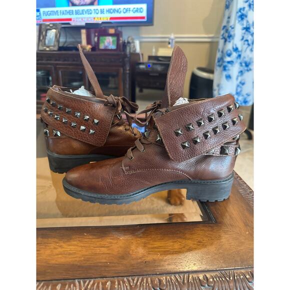 Women’s Zara Brown Leather Combat Boots. Size 39 ( 8.5 ) - Picture 2 of 6